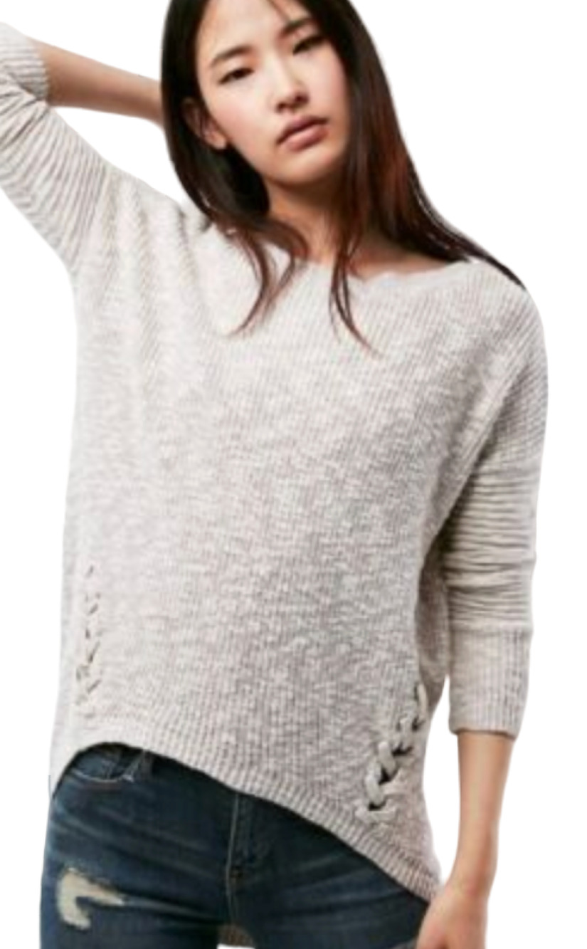 NEW EXPRESS TAN MARLED LACE UP SIDE TUNIC SWEATER TOP SIZE XS